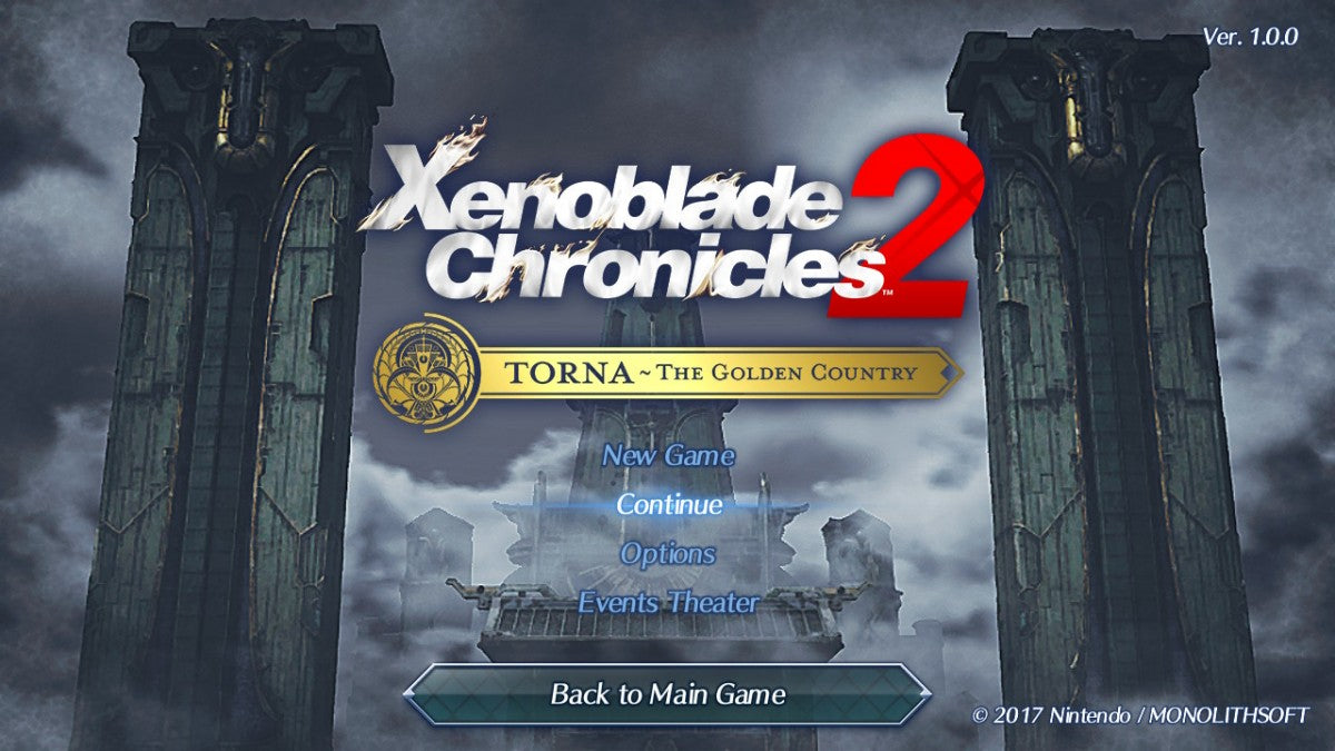 Xenoblade Chronicles 2 Torna The Golden Country Nintendo Switch video game Xenoblade fantasy action RPG open world adventure real time combat story driven gameplay console title Nintendo Switch release title screen