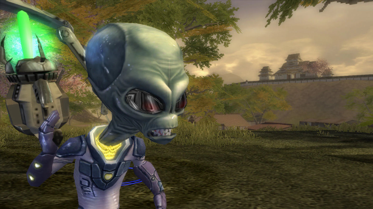 Destroy All Humans 2 PS2 Sony PlayStation 2 action adventure game open world alien invasion Crypto alien sci fi humor sandbox gameplay destruction weapons gadgets multiplayer split screen THQ Pandemic Studios PlayStation 2 software video game title gameplay