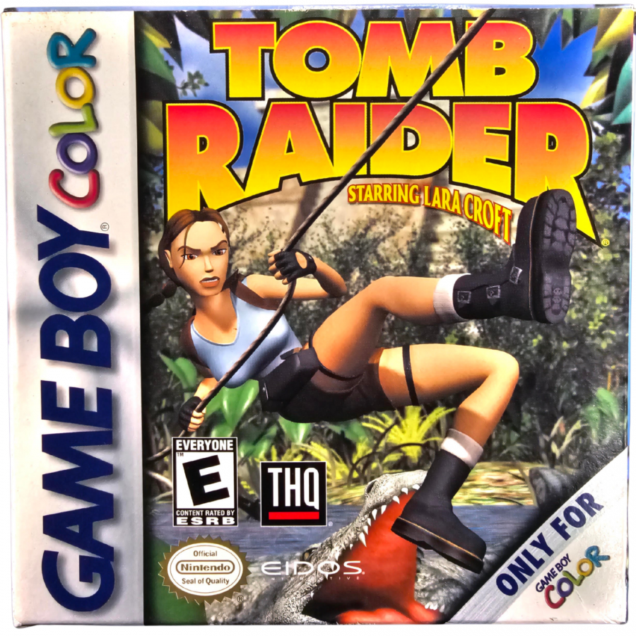 Tomb Raider Game Boy Color GBC video game Complete In Box CIB featuring Lara Croft action adventure gameplay platforming exploration ancient ruins treasure hunting puzzle solving enemy encounters and classic handheld gaming retro video game collection collectible gaming appeal front cover art