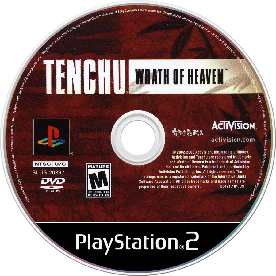 Tenchu: Wrath of Heaven PS2 stealth action video game featuring ninja-style gameplay, strategic assassination missions, rooftop infiltration, multiple playable characters (including Rikimaru and Ayame), atmospheric feudal Japan environments, cooperative and competitive modes, and classic Tenchu stealth mechanics on PlayStation 2. disc