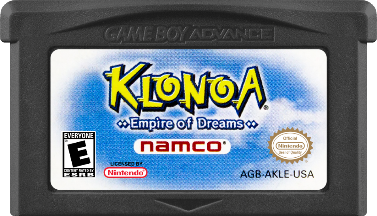 Klonoa Empire of Dreams Game Boy Advance GBA video game featuring action platforming gameplay Klonoa adventure colorful dream worlds enemy encounters puzzle solving wind bullet abilities collectible items and classic handheld Nintendo gameplay retro video game collection collectible gaming appeal cartridge