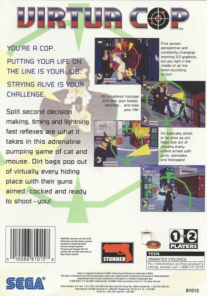 Virtua Cop back cover art for Sega Saturn (SS) video game