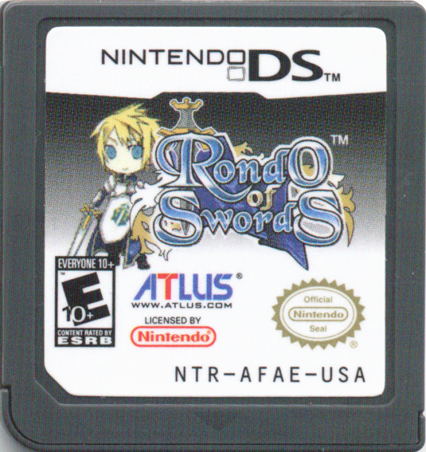 Rondo of Swords Nintendo DS game featuring tactical RPG gameplay with unique movement based combat mechanics character progression and strategic turn based battles in a fantasy war setting cartridge
