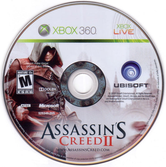 Assassin's Creed II disc for Xbox 360 (X360) action-adventure video game