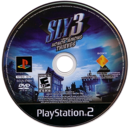 Sly 3: Honor Among Thieves – PlayStation 2 (PS2) video game disc, action-adventure platformer.