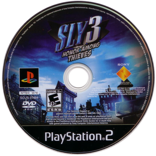 Sly 3: Honor Among Thieves – PlayStation 2 (PS2) video game disc, action-adventure platformer.