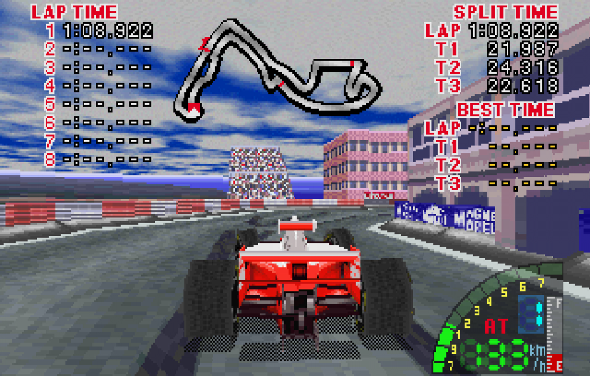 F1 Challenge Sega Saturn Formula One racing game simulation style motorsport racing circuits realistic driving physics championship mode cockpit and third person racing Sega licensed F1 gameplay retro gaming Sega Saturn software video game title gameplay 