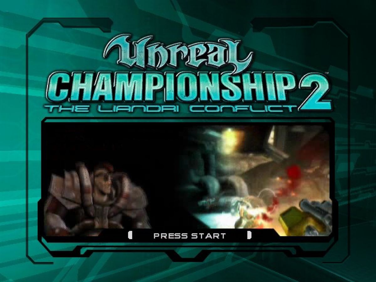 Unreal Championship 2: The Liandri Conflict retro Xbox video game Unreal Championship 2 The Liandri Conflict fast paced arena shooter third person combat multiplayer competitive FPS style action game Xbox release title screen