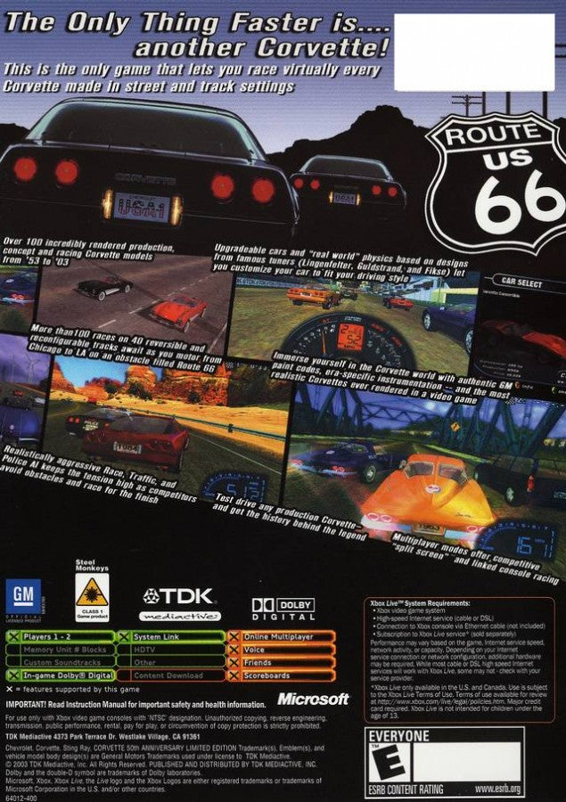 Corvette back cover art for Xbox (XBOX) video game