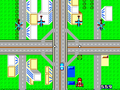 Action Fighter Sega Master System SMS for arcade action racing video game fans featuring high speed vehicle combat motorcycle and car gameplay enemy attacks weapon upgrades power ups challenging stages scrolling action and classic Sega Master System gameplay collectible retro gaming appeal gameplay