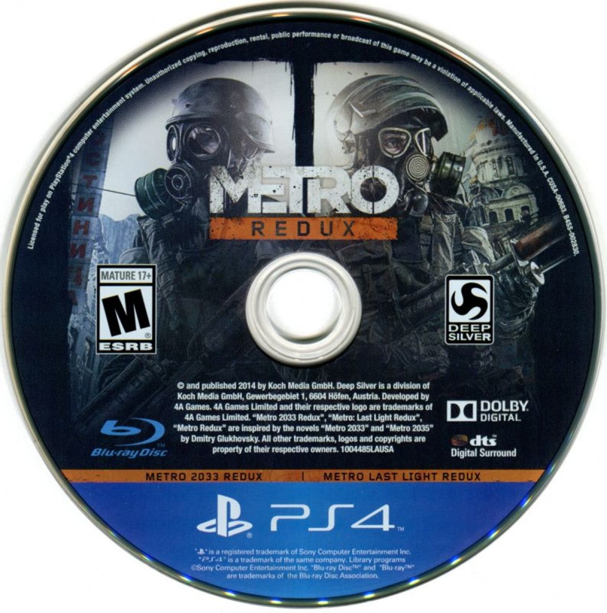 Metro Redux disc cover art for PlayStation 4 (PS4) first-person shooter game. 