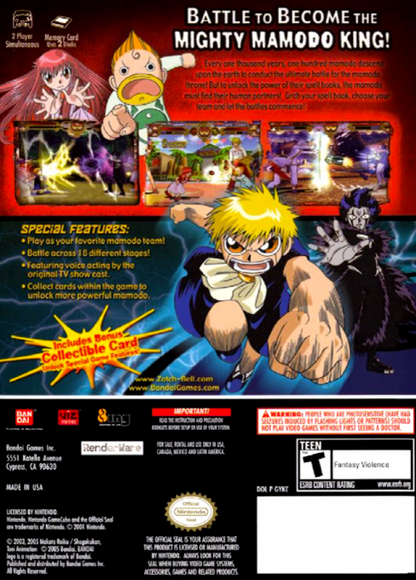 Zatch Bell!: Mamodo Battles Bandai back of case for Nintendo GameCube (GC) anime fighting video game
