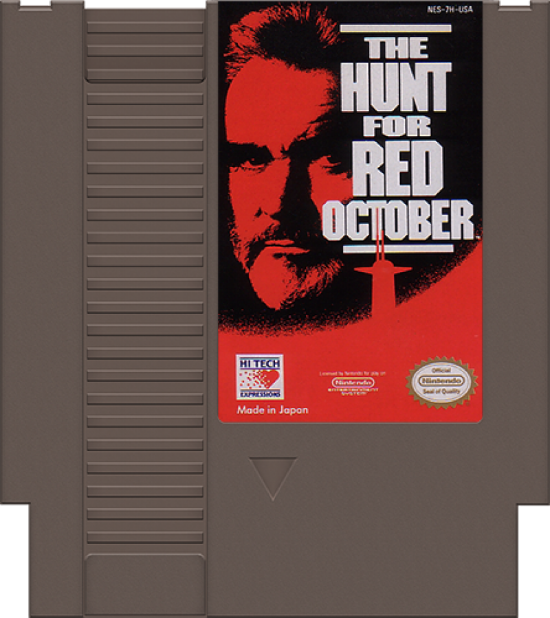 Hunt for Red October Nintendo Entertainment System NES video game featuring submarine action gameplay naval combat underwater missions strategic navigation torpedo attacks enemy submarines stealth operations ocean environments and classic 8 bit Nintendo gameplay retro video game collection collectible gaming appeal game cartridge