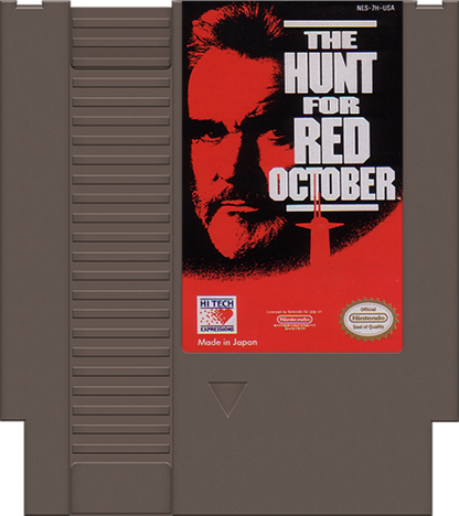 Hunt for Red October Nintendo Entertainment System NES video game featuring submarine action gameplay naval combat underwater missions strategic navigation torpedo attacks enemy submarines stealth operations ocean environments and classic 8 bit Nintendo gameplay retro video game collection collectible gaming appeal game cartridge