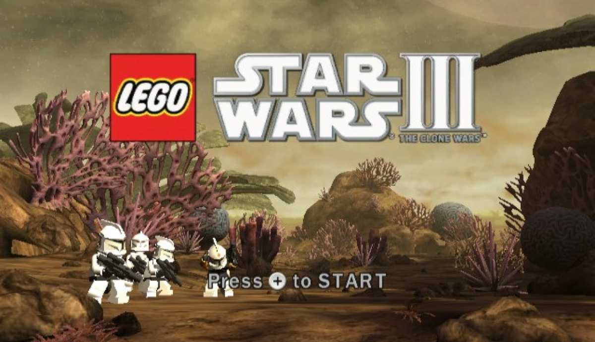 LEGO Star Wars III: The Clone Wars title screen for Nintendo Wii (Wii) video game