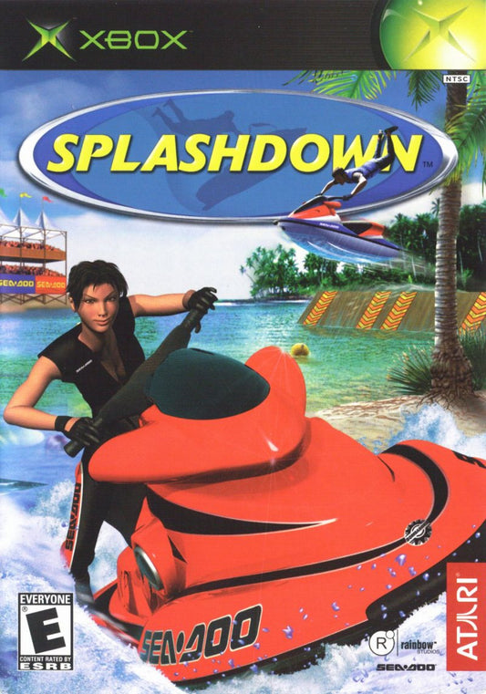 Splashdown Microsoft Xbox Original Xbox video game featuring jet ski racing gameplay high speed watercraft racing challenging courses stunt jumps wave physics competitive races extreme water sports action retro video game collection collectible gaming appeal cover art
