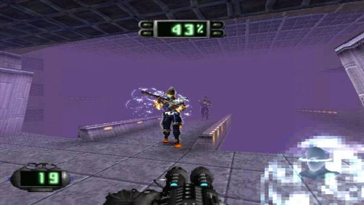 Disruptor PS1 PlayStation 1 first person shooter sci fi action game psychic powers futuristic combat Insomniac Games retro video game gameplay