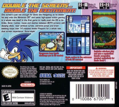 Sonic Rush 2D platformer back of case for Nintendo DS (DS) video game