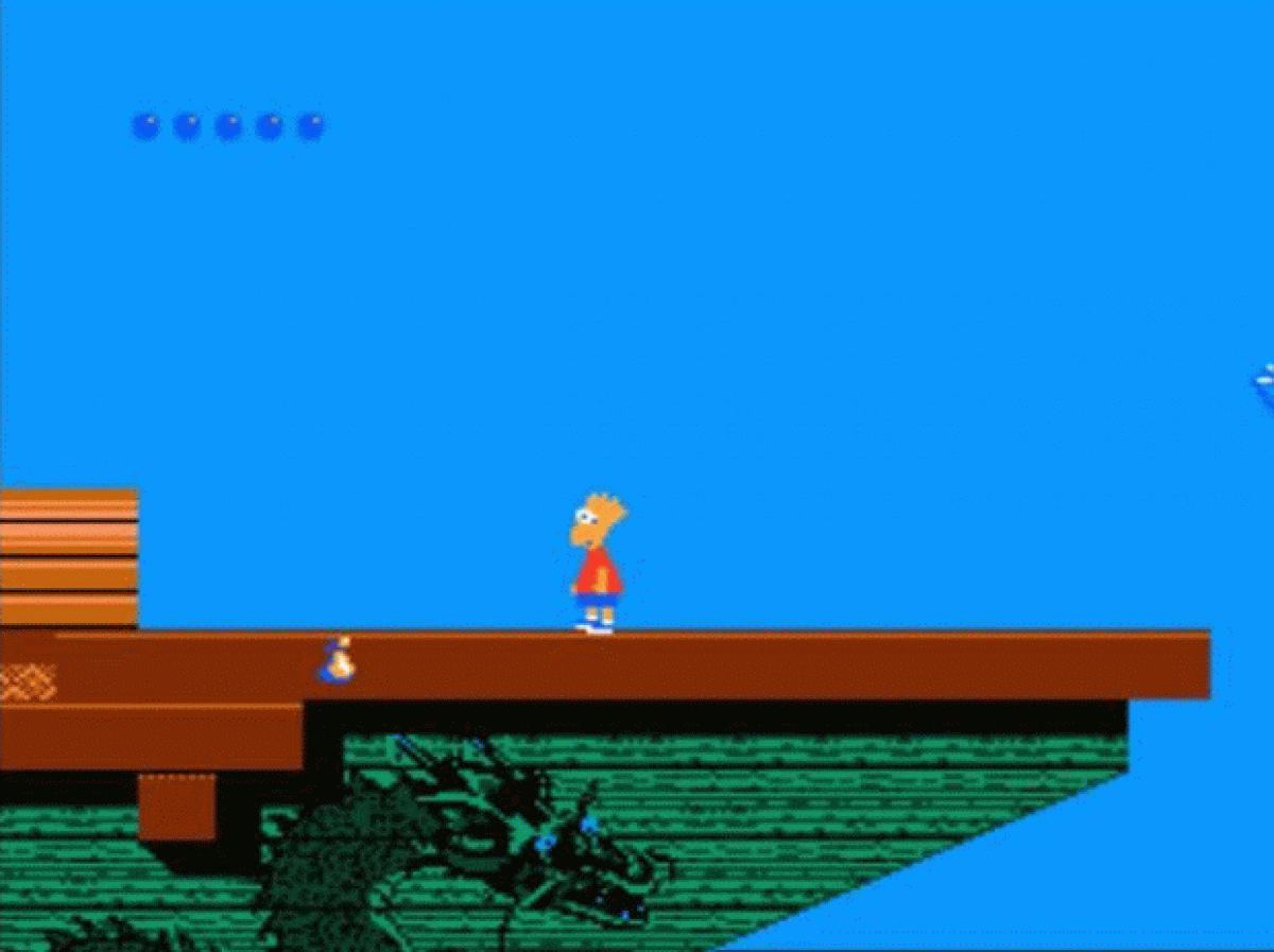 The Simpsons: Bart vs. the World cartridge for the Nintendo Entertainment System featuring Bart Simpson traveling the globe in a colorful 8 bit side scrolling adventure based on the classic animated series gameplay