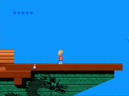 The Simpsons: Bart vs. the World cartridge for the Nintendo Entertainment System featuring Bart Simpson traveling the globe in a colorful 8 bit side scrolling adventure based on the classic animated series gameplay