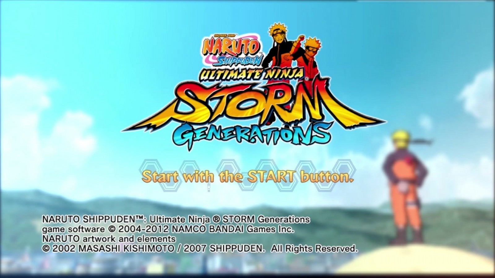 Naruto Shippuden: Ultimate Ninja Storm Generations start screen for Xbox 360 (X360) anime fighting video game