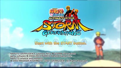 Naruto Shippuden: Ultimate Ninja Storm Generations start screen for Xbox 360 (X360) anime fighting video game