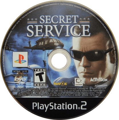 Secret Service PS2 Sony PlayStation 2 first person shooter action game political thriller White House protection missions tactical combat stealth elements conspiracy storyline security agent gameplay retro gaming PlayStation 2 software video game title disc