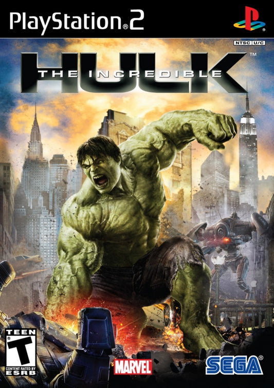 The Incredible Hulk PS2 Sony PlayStation 2 action adventure game Marvel superhero open world destruction combat Bruce Banner Hulk gameplay smashing city free roam missions third person action PlayStation 2 software video game title cover art
