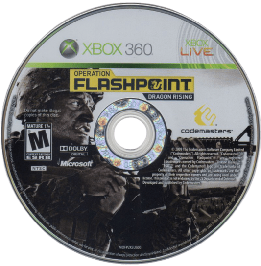 Operation Flashpoint: Dragon Rising disc for Xbox 360 (X360) tactical military first-person shooter video game