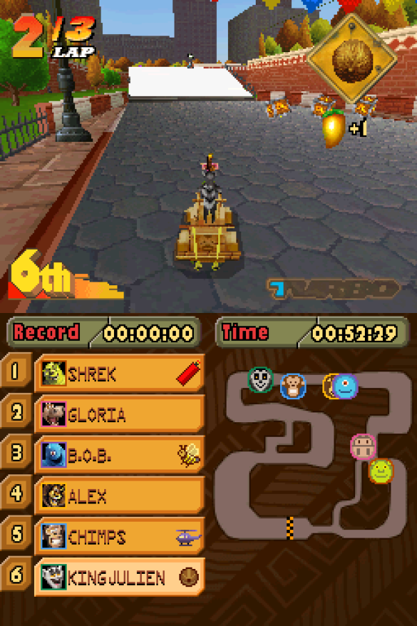 Madagascar Kartz Nintendo DS DS video game featuring kart racing gameplay Madagascar animated movie characters Alex Marty Gloria Melman and penguin racers colorful race tracks wild obstacle courses power ups speed boosts drifting stunts competitive racing cups multiplayer challenges and family friendly arcade driving action classic Nintendo DS handheld gaming retro video game collection collectible gaming appeal gameplay