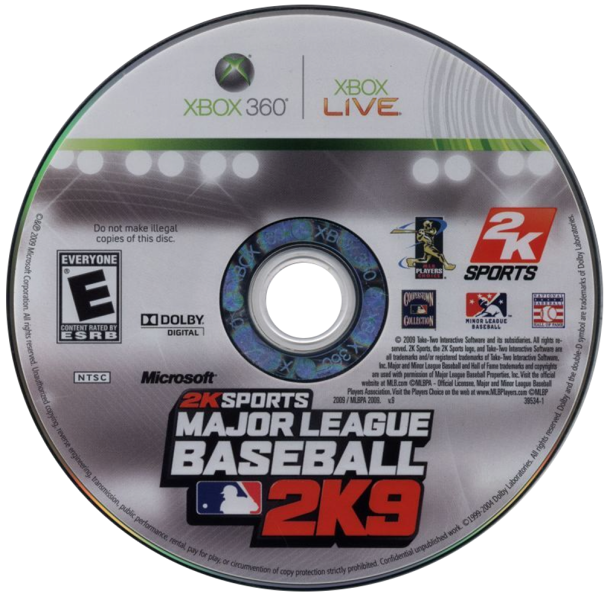 Major League Baseball 2K9 retro Xbox 360 video game featuring baseball simulation gameplay, realistic MLB action, multiplayer sports competition and classic Xbox 360 entertainment - disc