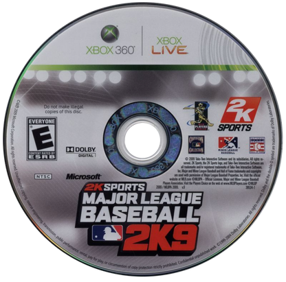 Major League Baseball 2K9 retro Xbox 360 video game featuring baseball simulation gameplay, realistic MLB action, multiplayer sports competition and classic Xbox 360 entertainment - disc