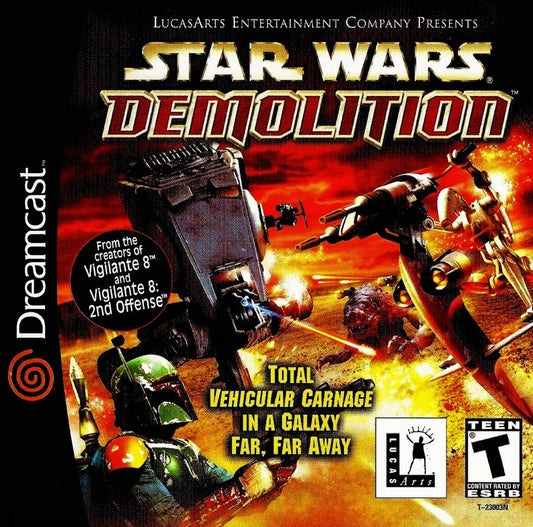 Star Wars Demolition Sega Dreamcast DC for retro video game enthusiasts featuring vehicular combat gameplay Star Wars battles explosive arena combat iconic vehicles multiplayer action destructive weapons fast paced arcade excitement classic Dreamcast collectible gaming appeal front cover