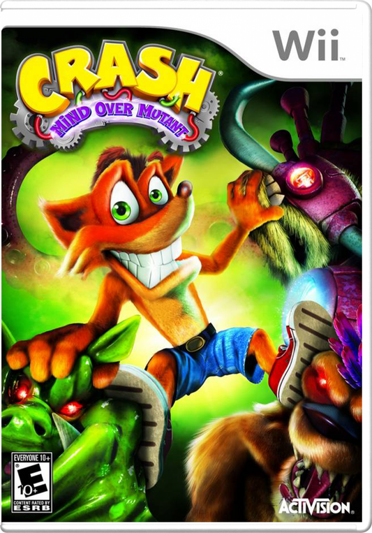 Crash: Mind over Mutant for Nintendo Wii action platformer adventure game featuring Crash Bandicoot mutant control abilities combat exploration humorous story gameplay front cover