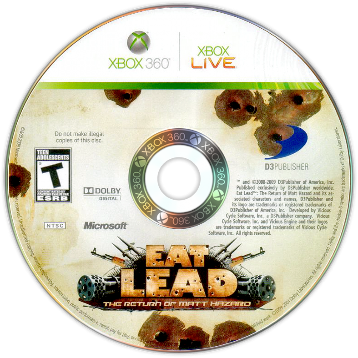 Eat Lead The Return of Matt Hazard Xbox 360 game featuring third-person shooter action comedy storyline voice acting by Will Arnett explosive gunplay boss battles and single player campaign gameplay disc 