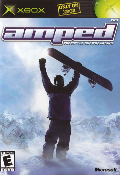 Amped Freestyle Snowboarding Microsoft Xbox Original Xbox video game featuring extreme snowboarding gameplay freestyle tricks big air jumps mountain courses snowboard competitions trick challenges and winter sports action retro video game collection collectible gaming appeal cover art
