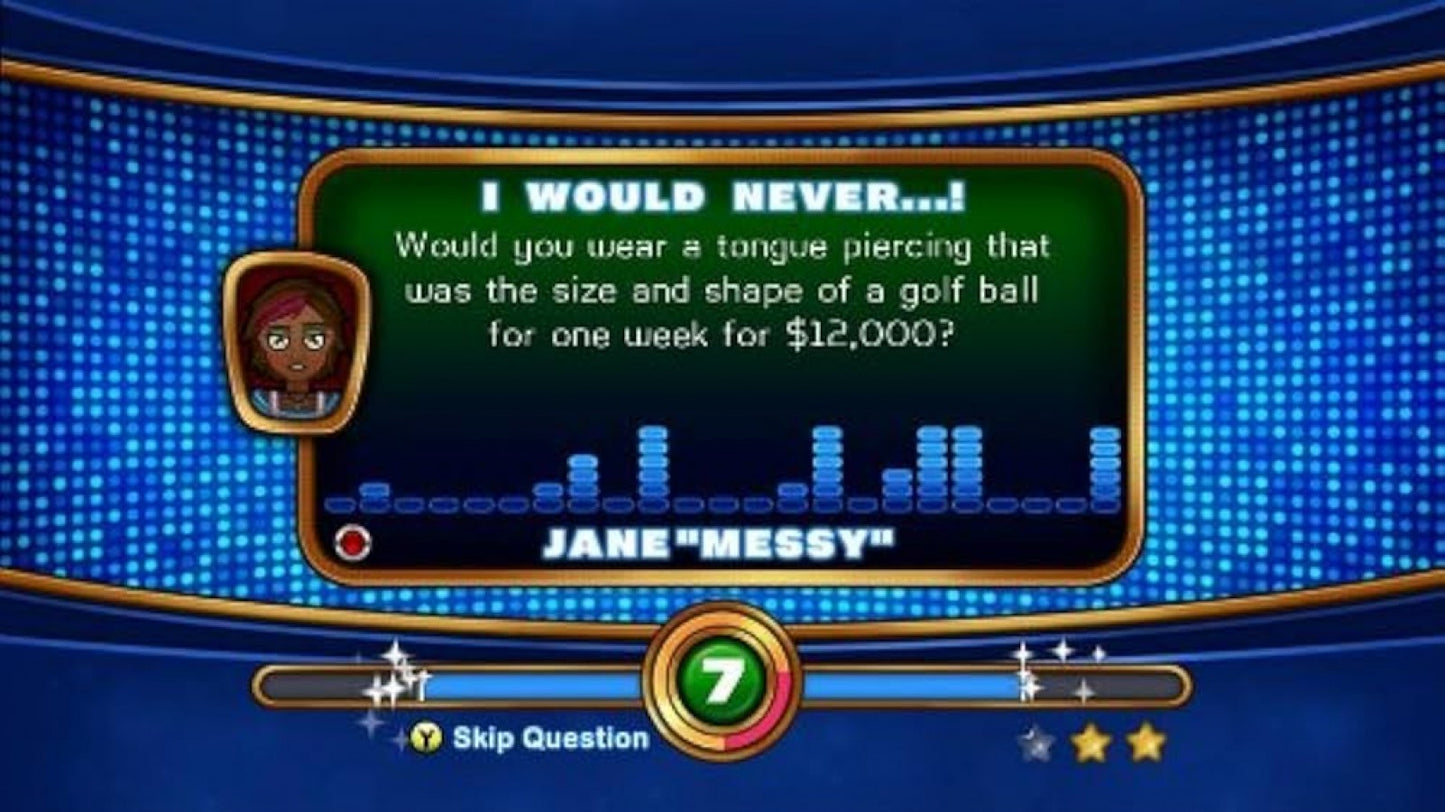 Truth or Lies gameplay for Nintendo Wii (Wii) featuring party quiz gameplay with a microphone, asking revealing questions and testing honesty in group challenges.