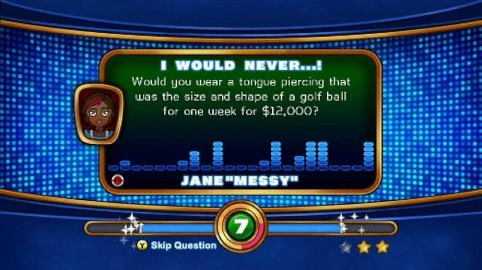 Truth or Lies gameplay for Nintendo Wii (Wii) featuring party quiz gameplay with a microphone, asking revealing questions and testing honesty in group challenges.