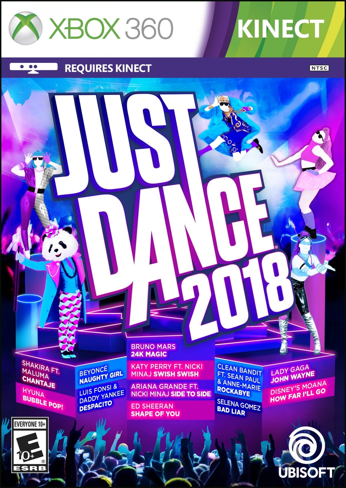 Just Dance 2018 Xbox 360 X360 dance rhythm game featuring hit songs choreographed routines motion controlled gameplay multiplayer dance parties and music video performances retro video game collection collectible gaming appeal front cover