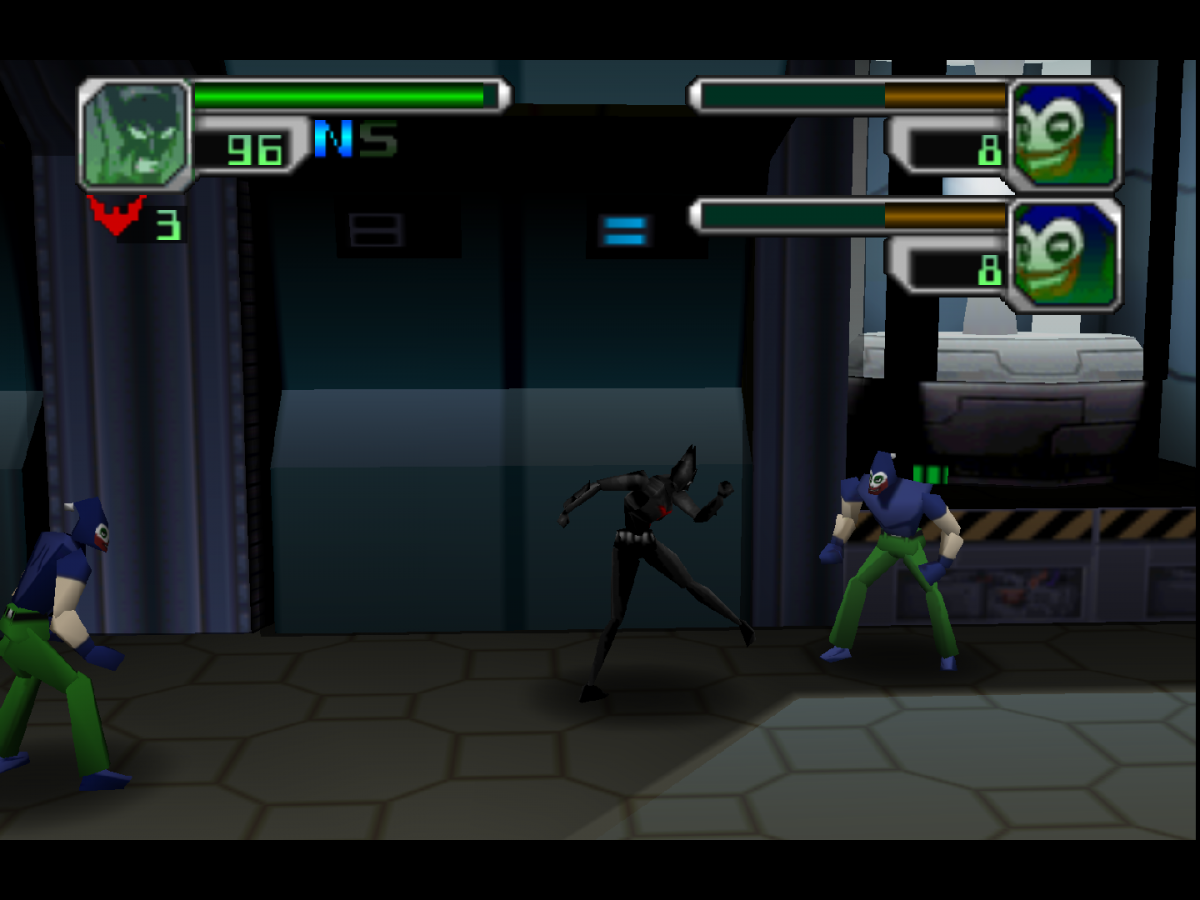 Batman Beyond Return of the Joker cartridge for the Nintendo 64 featuring action beat em up gameplay with side scrolling combat as Batman battles Joker and enemies across futuristic Gotham City gameplay