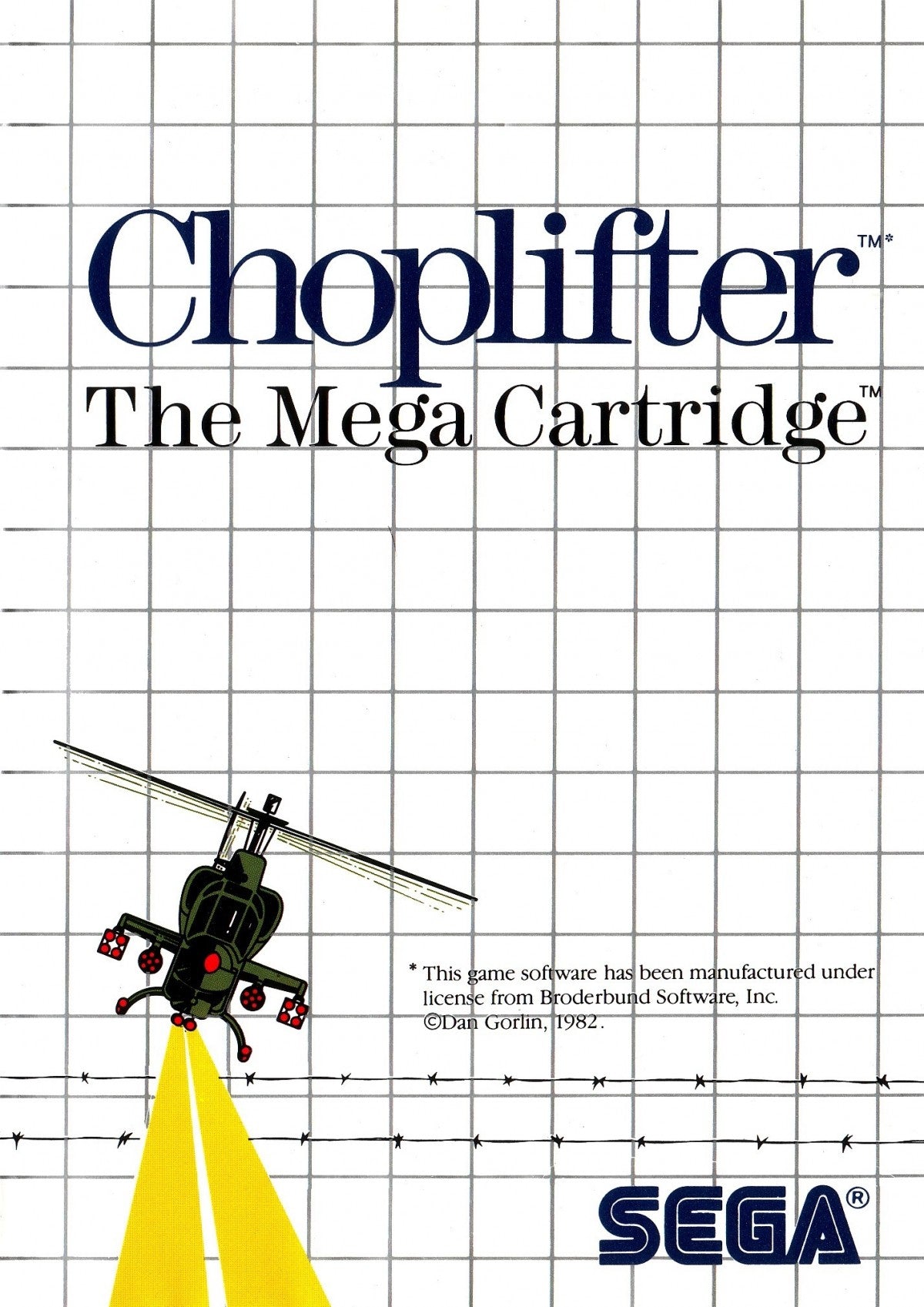 Choplifter Sega Master System SMS for arcade action video game fans featuring helicopter rescue missions side scrolling combat enemy bases military vehicles hostage rescues strategic flying challenging stages and classic Sega Master System gameplay collectible retro gaming appeal front cover art