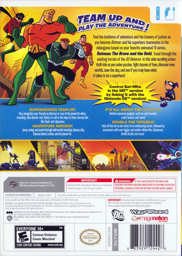 Batman: The Brave and the Bold back cover art for Nintendo Wii (Wii) video game