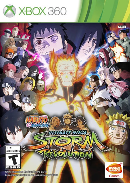 Naruto Shippuden: Ultimate Ninja Storm Revolution cover art for Xbox 360 (X360) anime fighting video game