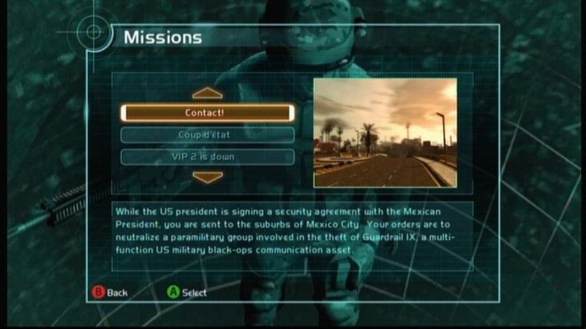 Tom Clancy's Ghost Recon Advanced Warfighter Xbox 360 tactical shooter featuring squad based military combat near future battlefield technology first person gameplay online multiplayer modes and strategic mission based warfare by Ubisoft gameplay