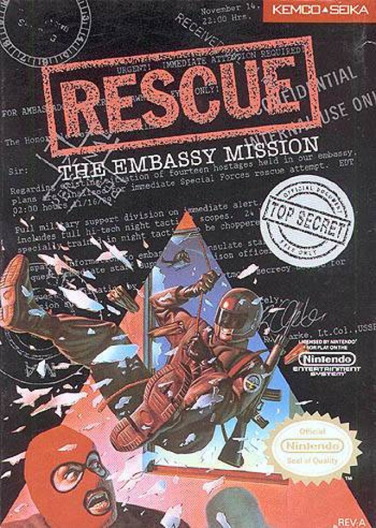 Rescue: The Embassy Mission cover art for Nintendo Entertainment System (NES) video game