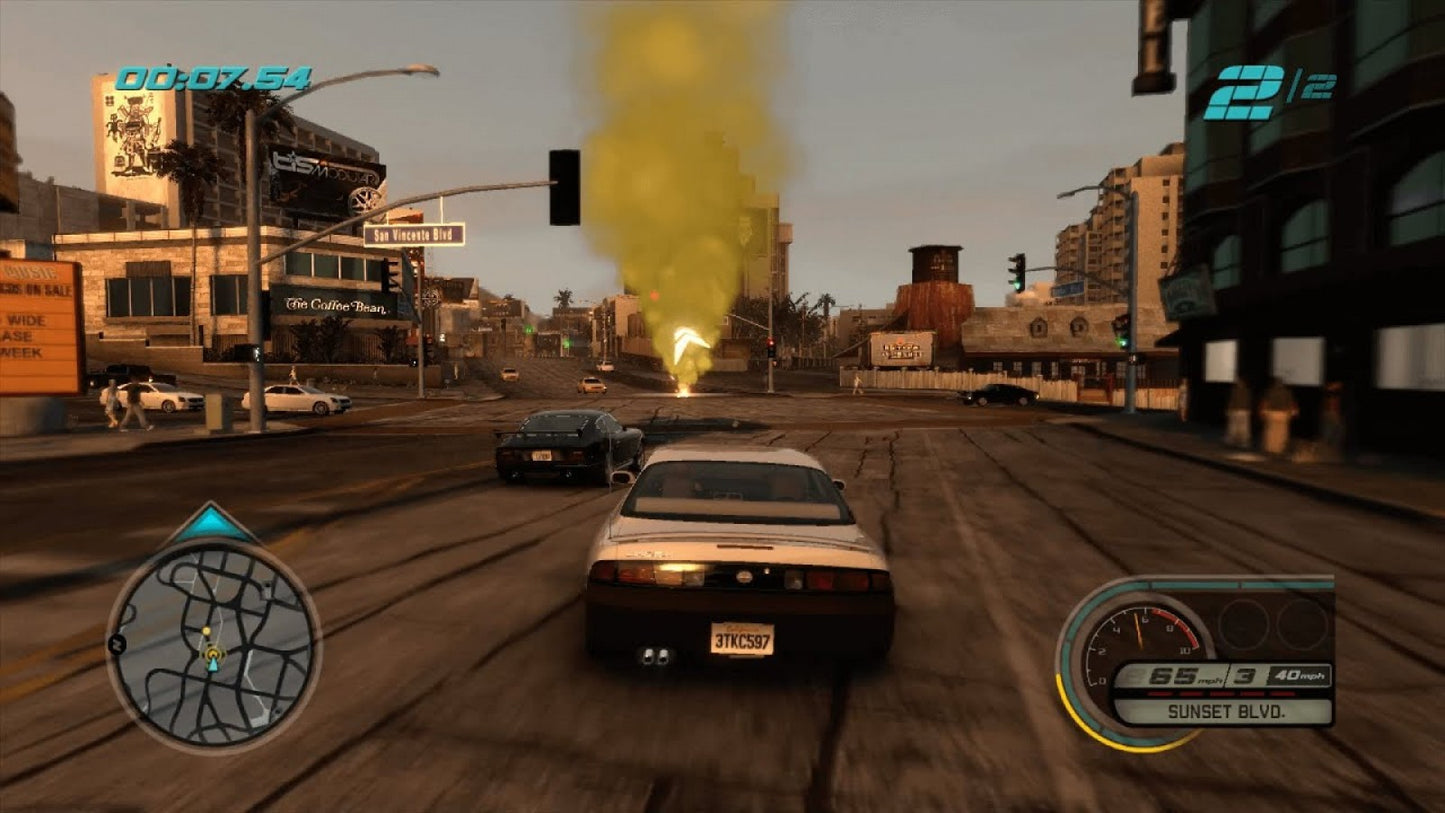 Midnight Club Los Angeles Xbox 360 street racing game open world driving Rockstar Games urban racing customizable cars motorcycles high speed arcade racing city streets multiplayer racing Xbox 360 software video game title gameplay