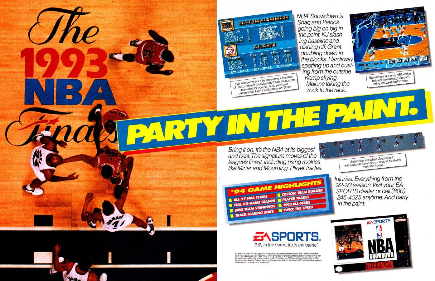 NBA Showdown for Super Nintendo Entertainment System with classic 16-bit basketball simulation theme advertisement flyer