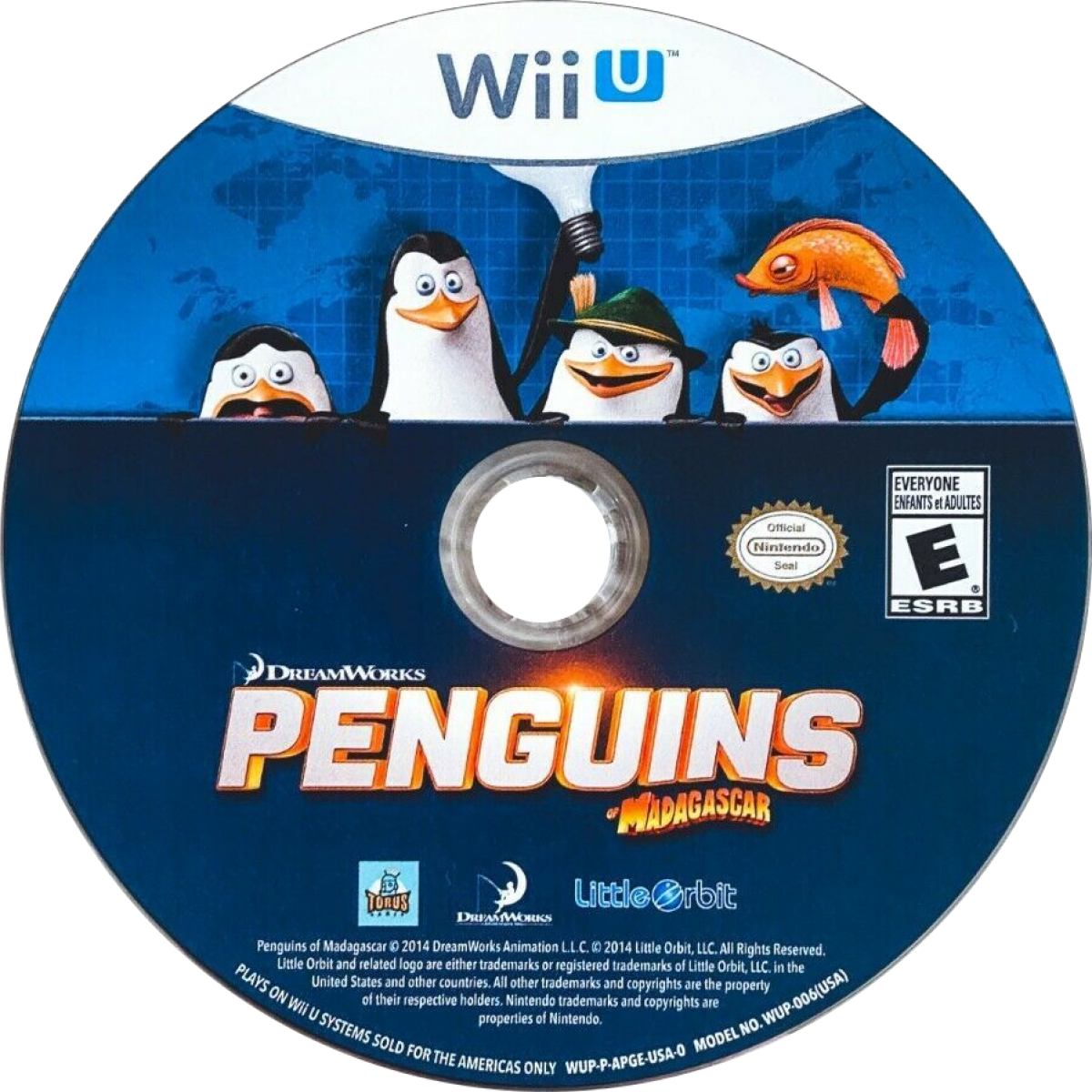 Penguins of Madagascar disc cover art for Nintendo Wii U (Wii U) adventure video game. 