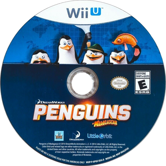 Penguins of Madagascar disc cover art for Nintendo Wii U (Wii U) adventure video game. 