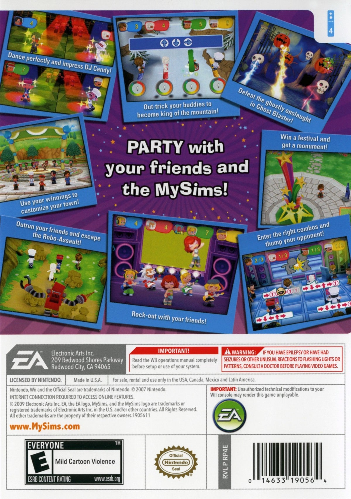 MySims: Party – Nintendo Wii (Wii) party mini-game multiplayer social video game back of case